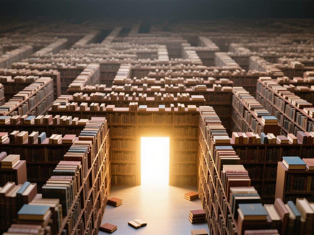 le pouvoir des images : labyrinthe constitué de milliers de livres